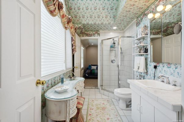 Bathroom, Glass Shower, Interior, Recessed Lighting, Tile Countertops