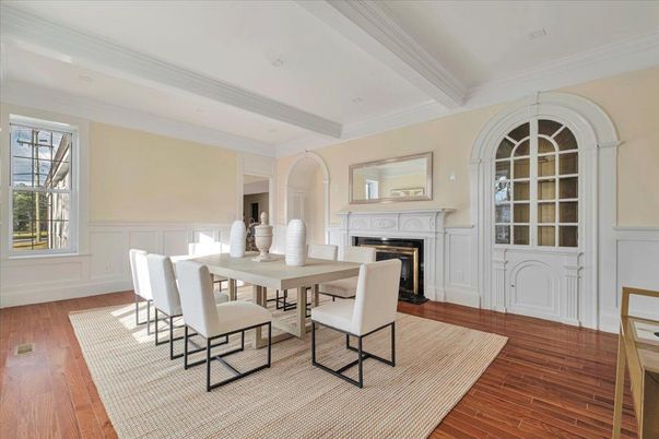 Dining room, Fireplace, Interior, Wood Texture Flooring