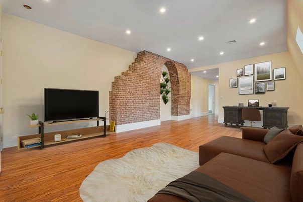 Home Office, Interior, Living room, Recessed Lighting, Wood Texture Flooring