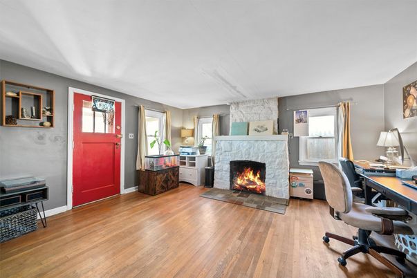 Fireplace, Home Office, Interior, Wood Texture Flooring