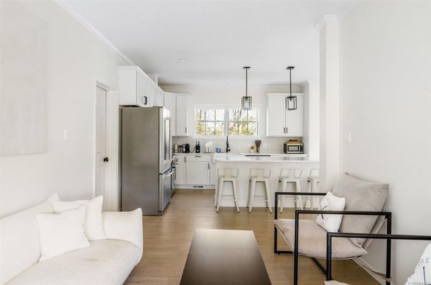 Interior, Kitchen, Pendant Lights, Stainless Steel Appliances, Wood Texture Flooring