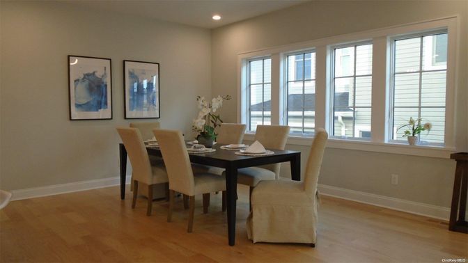 Dining room, Interior, Recessed Lighting, Wood Texture Flooring