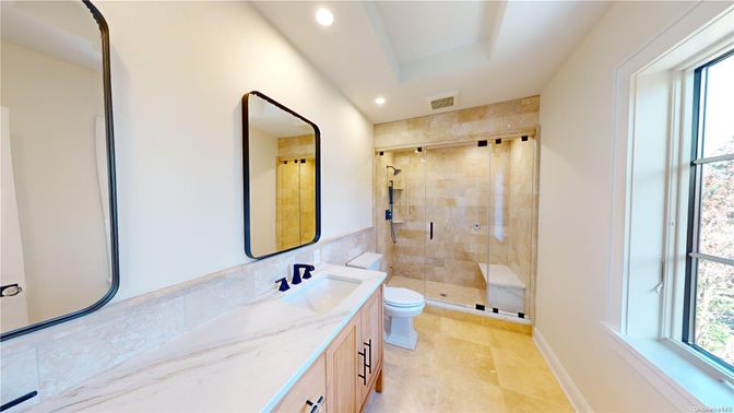 Bathroom, Glass Shower, Interior, Recessed Lighting