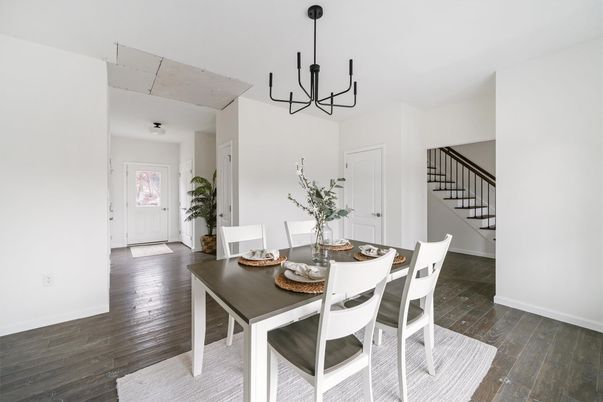 Chandelier, Dining room, Interior, Pendant Lights, Wood Texture Flooring