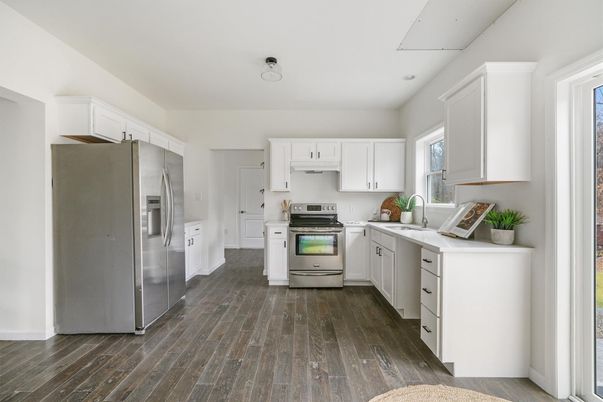 Interior, Kitchen, Stainless Steel Appliances, Wood Texture Flooring