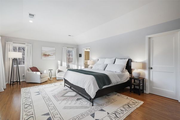 Bedroom, Interior, Recessed Lighting, Wood Texture Flooring