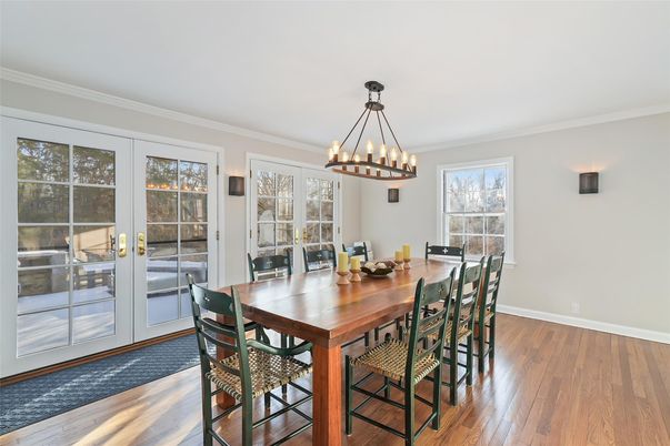 Chandelier, Dining room, Interior, Wood Texture Flooring