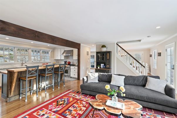 Interior, Kitchen, Living room, Recessed Lighting, Stainless Steel Appliances, Wood Texture Flooring
