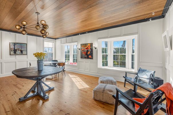 Dining room, Interior, Pendant Lights, Wooden Ceilings, Wood Texture Flooring