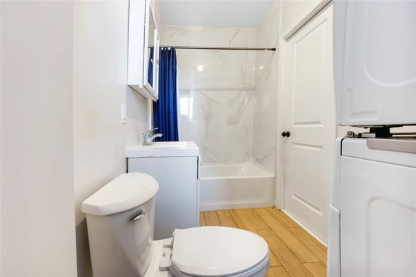 Bathroom, Interior, Marble Walls, Wood Texture Flooring