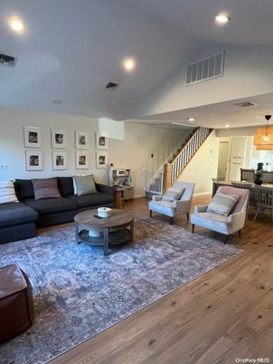 Dining room, Interior, Living room, Pendant Lights, Recessed Lighting, Wood Texture Flooring