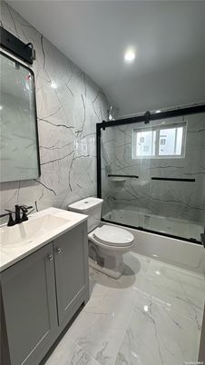 Bathroom, Glass Shower, Interior, Marble, Marble Walls, Recessed Lighting