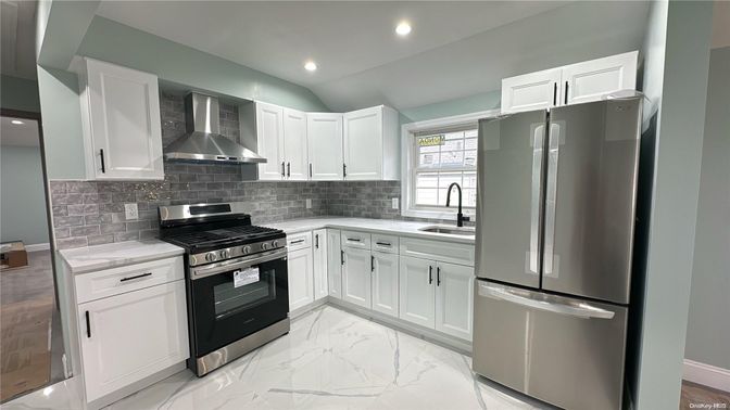 Interior, Kitchen, Marble, Recessed Lighting, Stainless Steel Appliances