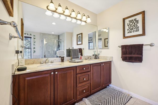 Bathroom, Dual Sink Vanities, Glass Shower, Interior, Recessed Lighting