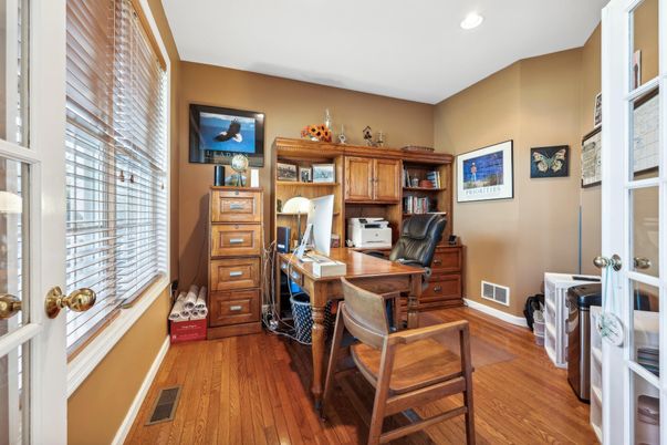 Home Office, Interior, Recessed Lighting, Wood Texture Flooring