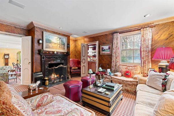 Fireplace, Interior, Living room, Recessed Lighting, Wooden Walls