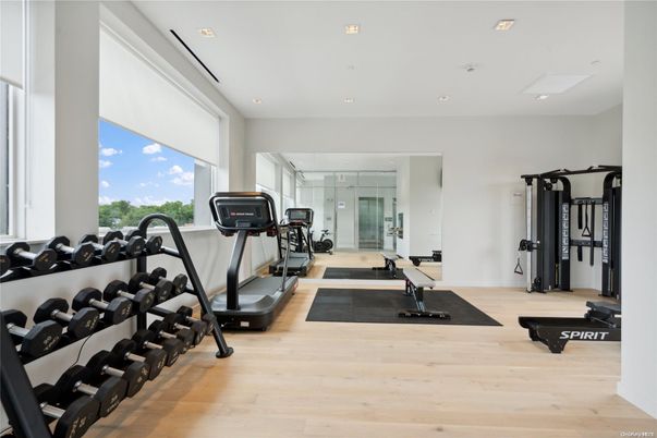 Fitness Equipment, Gym, Interior, Recessed Lighting, Wood Texture Flooring
