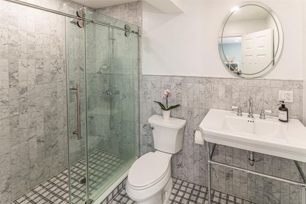 Bathroom, Glass Shower, Interior, Marble Walls