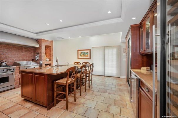 Interior, Kitchen, Recessed Lighting, Stainless Steel Appliances, Stone Walls
