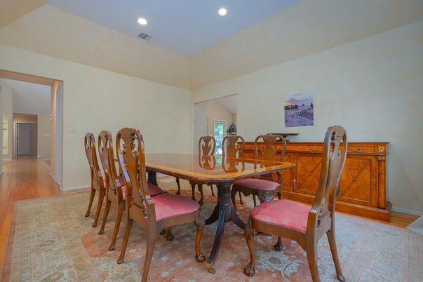Dining room, Interior, Recessed Lighting, Wood Texture Flooring