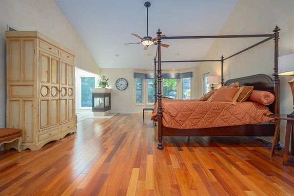 Bedroom, Fireplace, Interior, Wood Texture Flooring