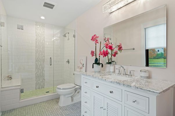 Bathroom, Glass Shower, Interior, Recessed Lighting