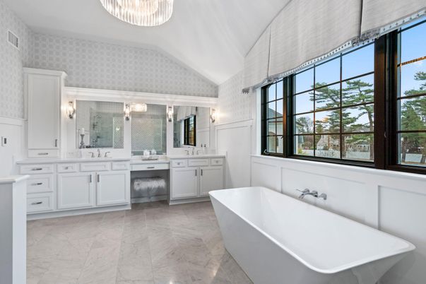 Bathroom, Dual Sink Vanities, Free Standing Baths, Interior, Marble