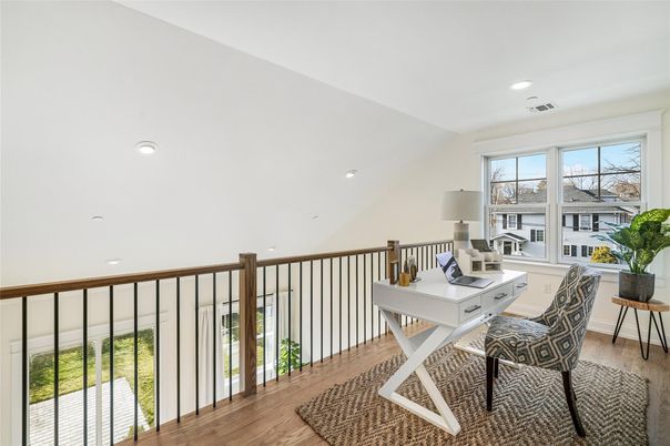 Home Office, Interior, Recessed Lighting, Wood Texture Flooring