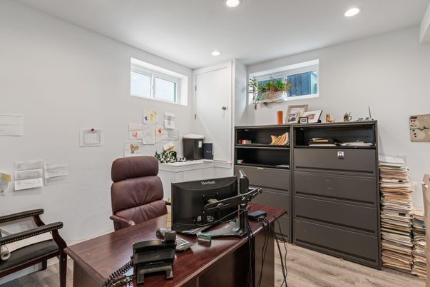 Home Office, Interior, Recessed Lighting, Wood Texture Flooring