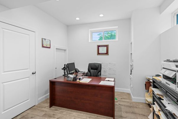 Home Office, Interior, Recessed Lighting, Wood Texture Flooring