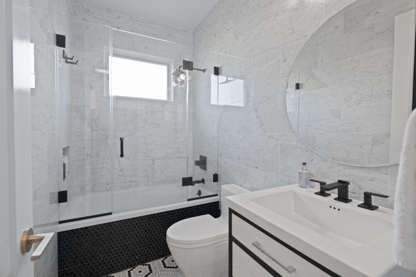 Bathroom, Glass Shower, Interior, Marble Walls