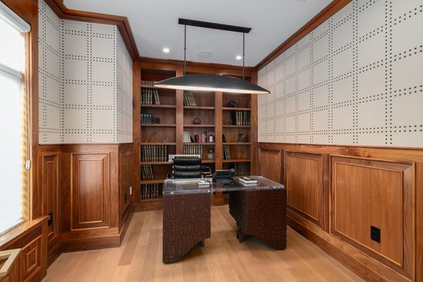 Home Office, Interior, Pendant Lights, Recessed Lighting, Wood Texture Flooring