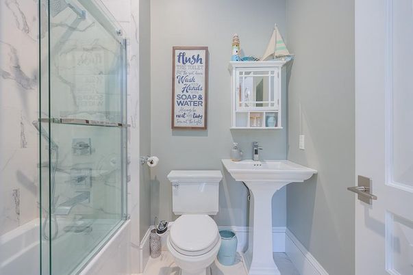Bathroom, Glass Shower, Interior, Marble Walls