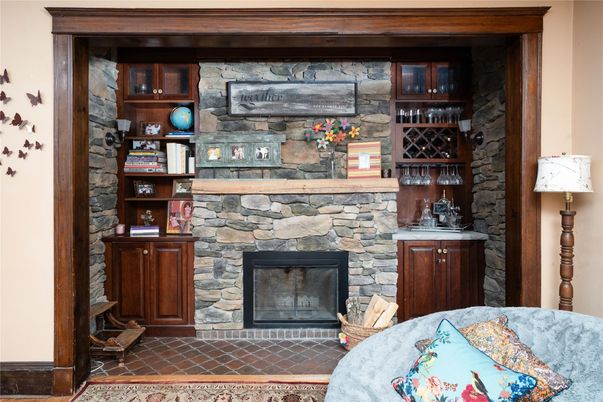 Fireplace, Interior, Stone Walls, Wine Storage