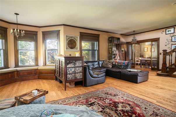 Dining room, Interior, Living room, Pendant Lights, Wood Texture Flooring