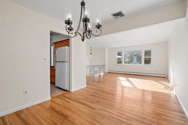 Chandelier, Empty room, Interior, Kitchen, Wood Texture Flooring