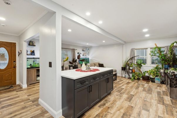 Interior, Kitchen, Recessed Lighting, Wood Texture Flooring