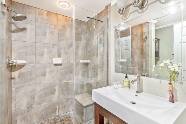 Bathroom, Glass Shower, Interior, Recessed Lighting