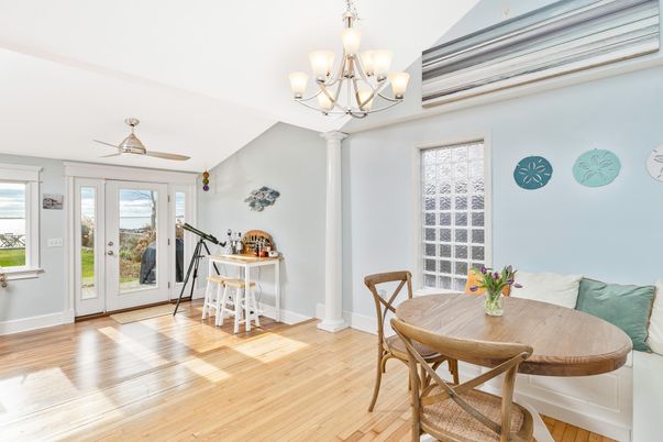 Chandelier, Dining room, Interior, Wood Texture Flooring