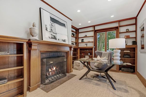 Fireplace, Home Office, Interior, Recessed Lighting
