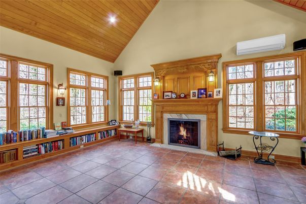 Fireplace, Interior, Recessed Lighting, Wooden Ceilings, Wooden Walls