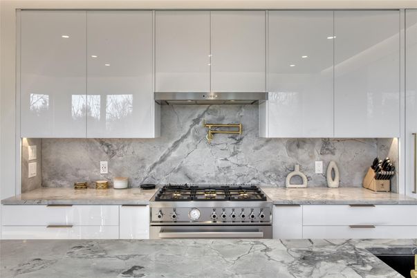 Interior, Kitchen, Marble, Marble Walls, Stainless Steel Appliances