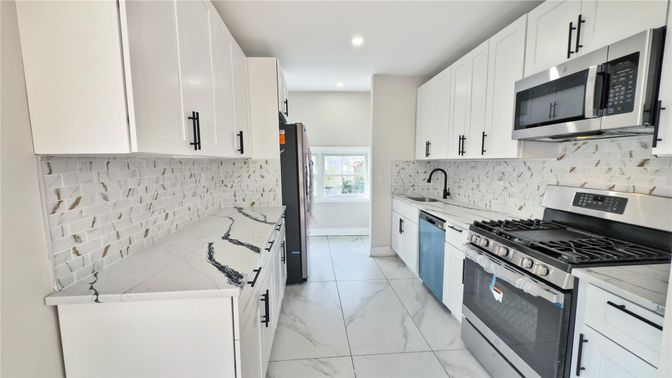 Interior, Kitchen, Marble, Recessed Lighting, Stainless Steel Appliances