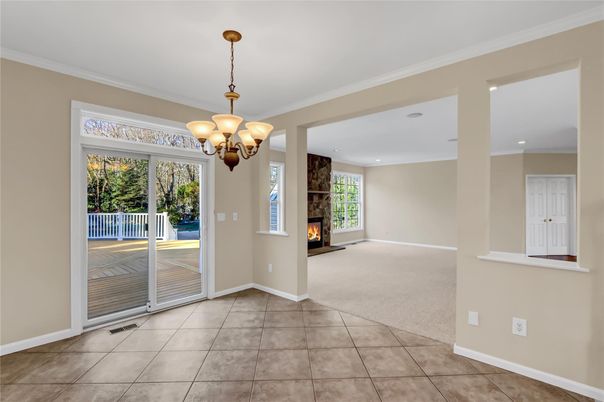 Chandelier, Empty room, Fireplace, Interior, Recessed Lighting