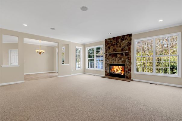 Chandelier, Empty room, Fireplace, Interior, Recessed Lighting