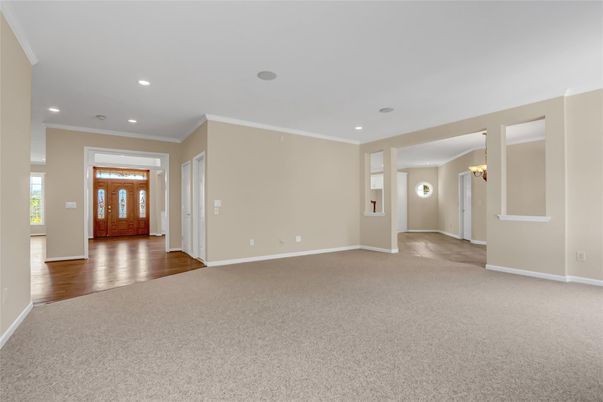 Empty room, Interior, Pendant Lights, Recessed Lighting, Wood Texture Flooring