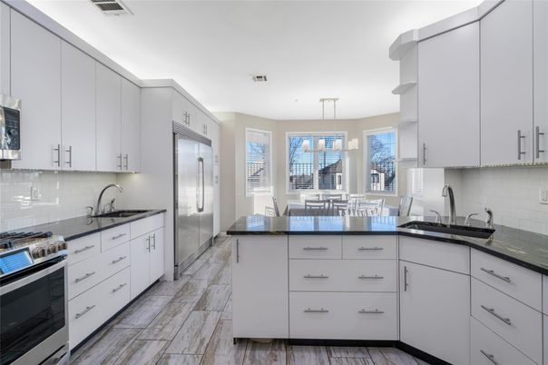 Interior, Kitchen, Pendant Lights, Stainless Steel Appliances, Wood Texture Flooring