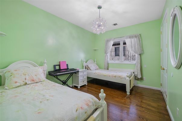 Bedroom, Chandelier, Interior, Wood Texture Flooring