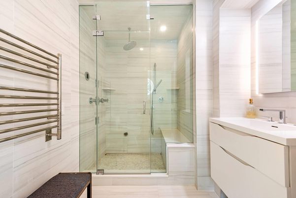 Bathroom, Glass Shower, Interior, Recessed Lighting