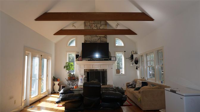 Fireplace, Interior, Living room, Wooden Beams, Wood Texture Flooring